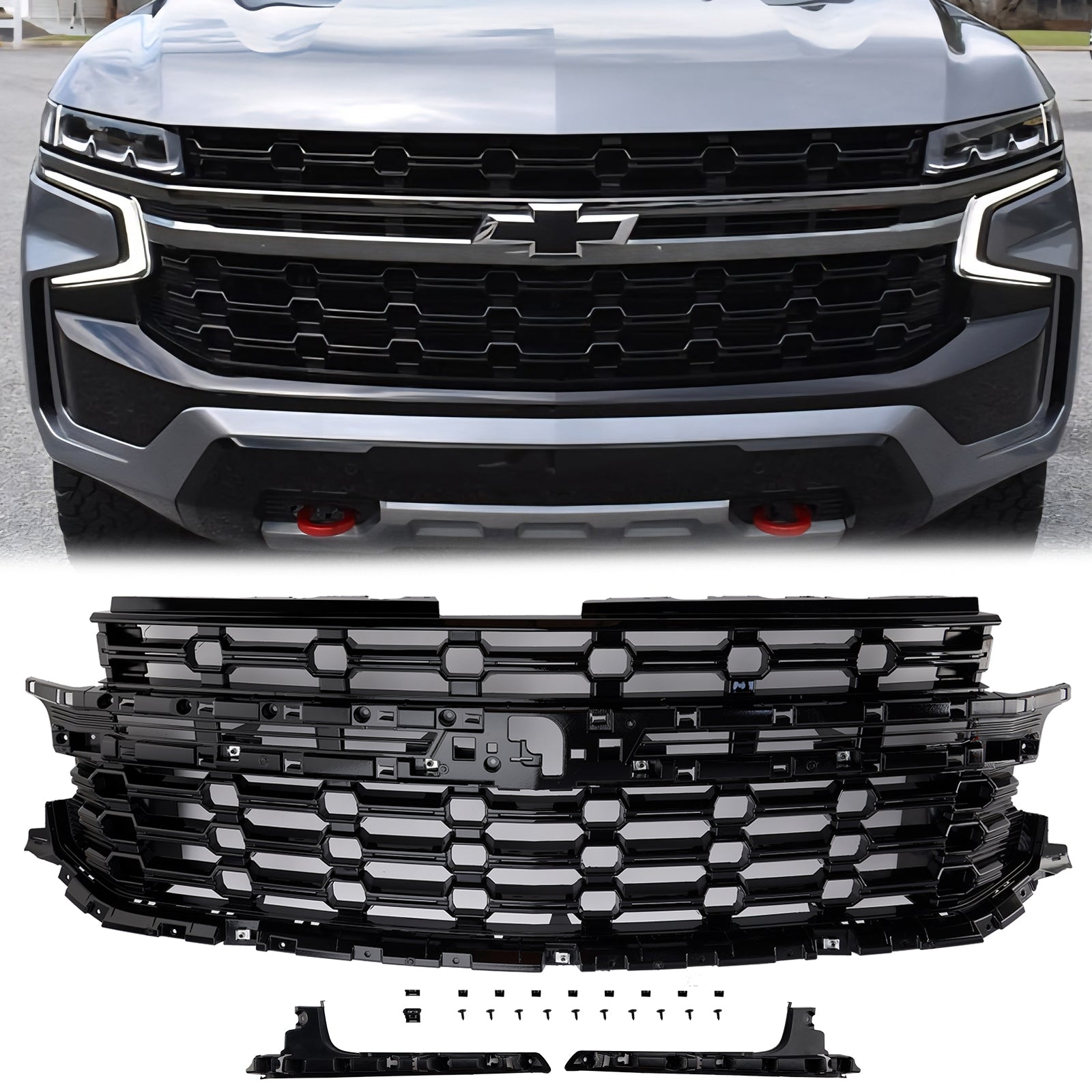 Front Grill For Chevrolet Tahoe / Suburban 2021-2024 Z71-Look Black Air Intake Radiator Bumper Grille