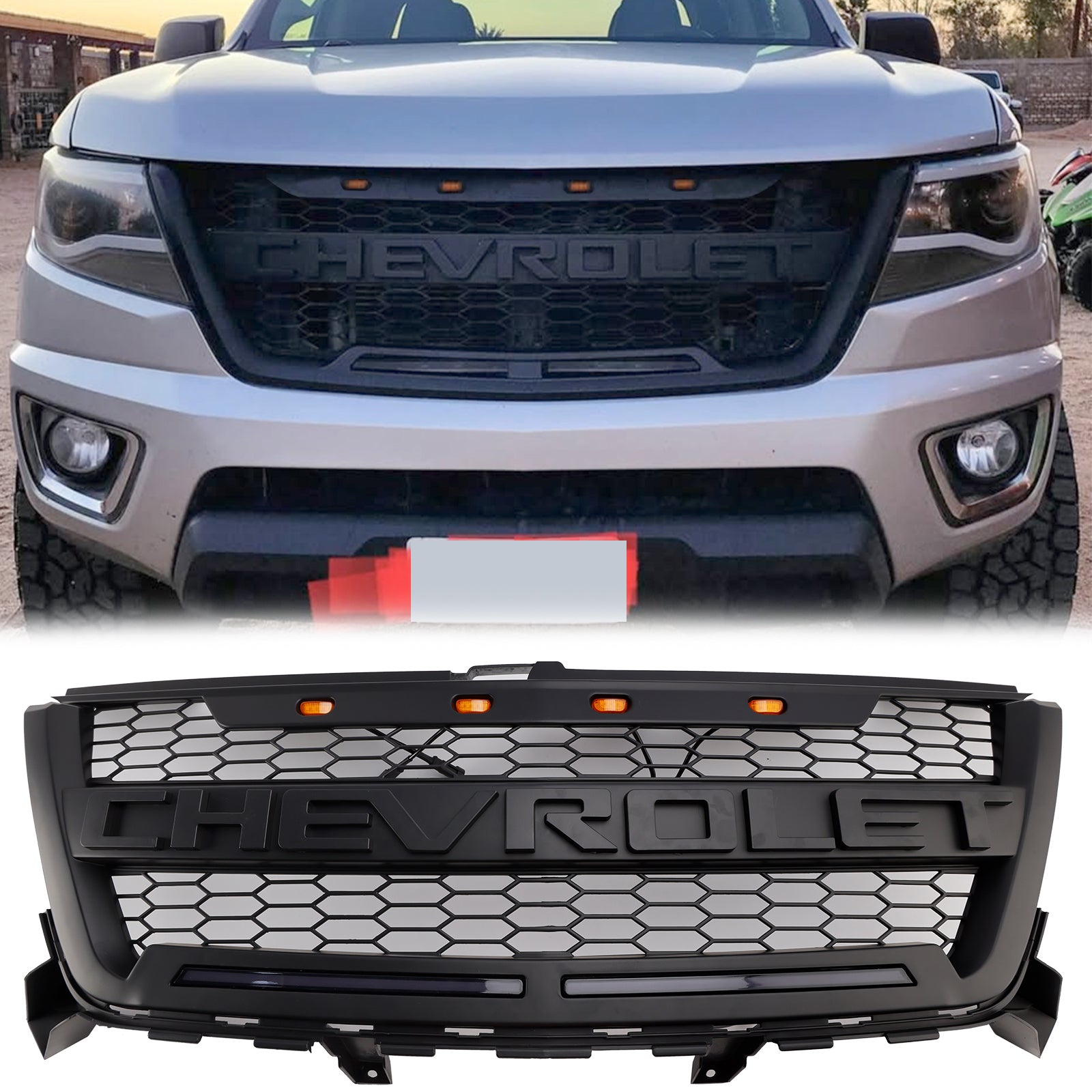 Chevy Colorado 2016-2020 Honecomb Grille Front Bumper Black Replacement Grill W/ LED Light - 0