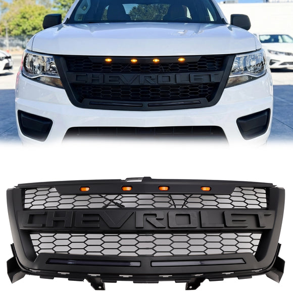 2016-2020 Chevrolet Colorado Parrilla delantera negra mate Parachoques superior Parrilla tipo panal con luz LED