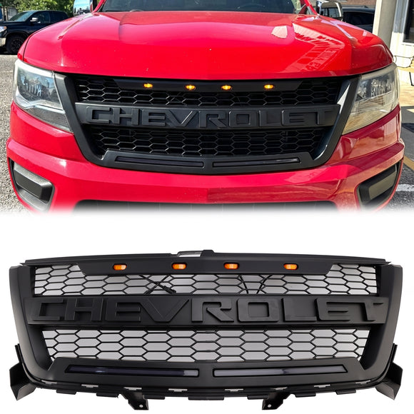 2016-2020 Chevrolet Colorado Parrilla delantera negra mate Parachoques superior Parrilla tipo panal con luz LED