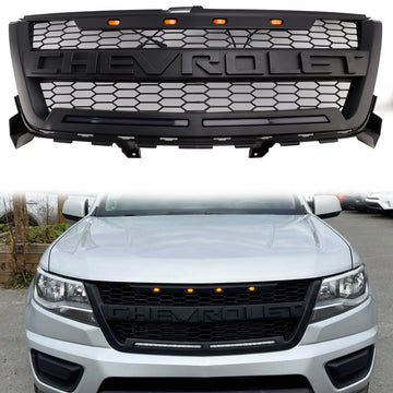 Chevy Colorado 2016-2020 Honecomb Grille Front Bumper Black Replacement Grill W/ LED Light