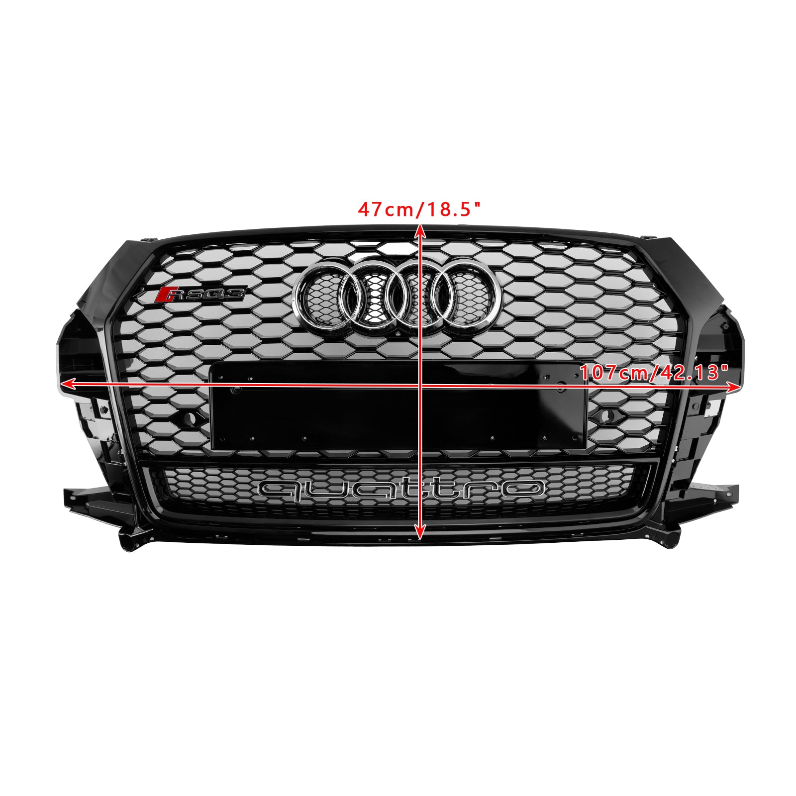 Grille de pare-chocs avant en nid d'abeille de style Audi Q3 / SQ3 RSQ3 2016-2018, calandre noire de remplacement avec emblème annulaire - 0