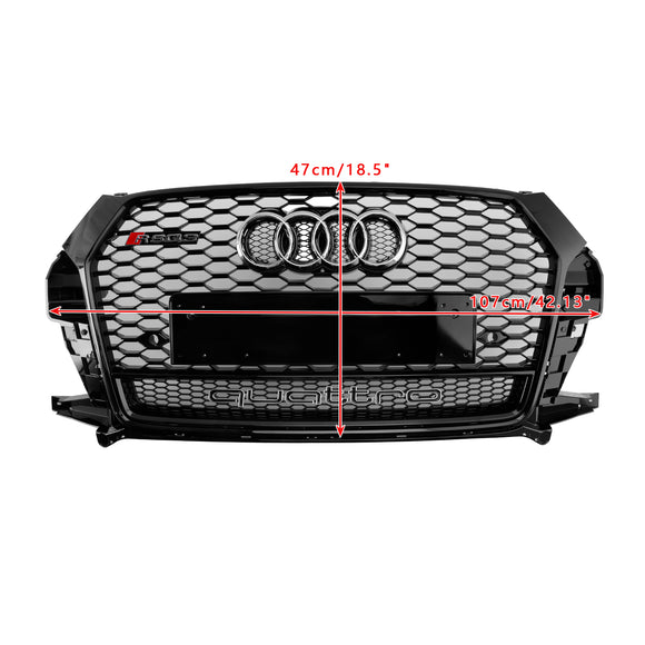 Parrilla de panal estilo Audi Q3/SQ3 RSQ3 2016-2018, repuesto de parachoques delantero, parrilla negra con emblema de anillo