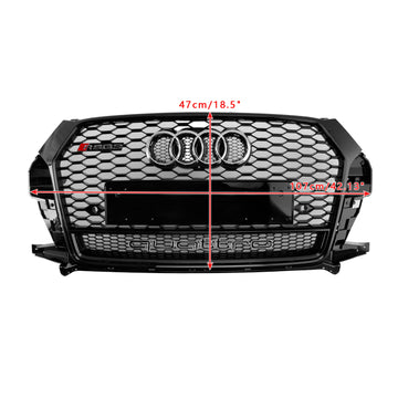 Audi Q3/SQ3 2016-2018 Grade preta de substituição do amortecedor dianteiro da grade do favo de mel do estilo RSQ3 com anel Embelm - 0