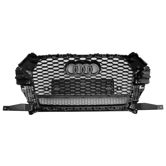 Audi Q3/SQ3 2016-2018 RSQ3-stijl honingraatgrill voorbumper vervangende zwarte grille met ring Embelm