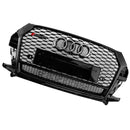 Audi Q3/SQ3 2016-2018 RSQ3-stijl honingraatgrill voorbumper vervangende zwarte grille met ring Embelm-12