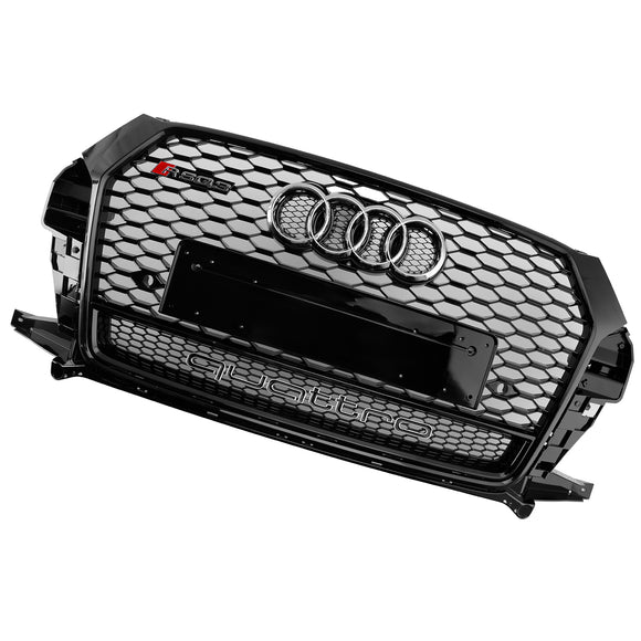 Audi Q3/SQ3 2016-2018 RSQ3-stijl honingraatgrill voorbumper vervangende zwarte grille met ring Embelm