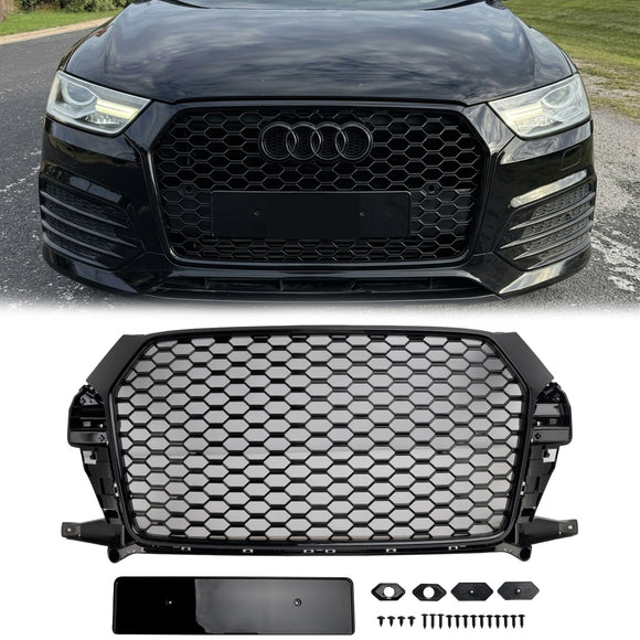 Audi Q3 / SQ3 2016-2018 Front Grill Upper Bumper Mesh RS Style Black Honeycomb Grille