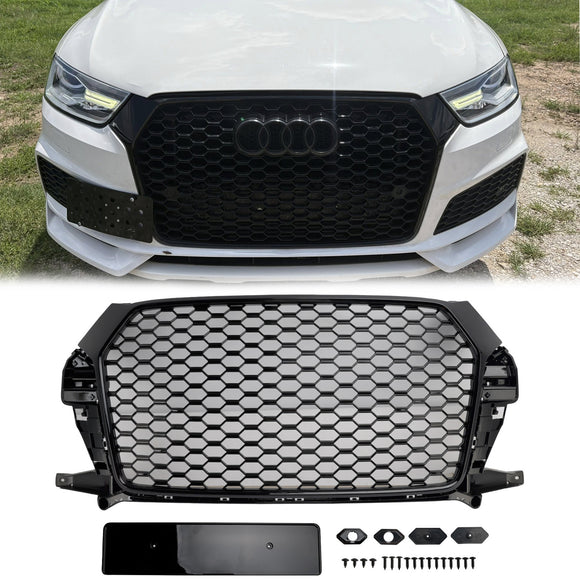 Audi Q3 / SQ3 2016-2018 Front Grill Upper Bumper Mesh RS Style Black Honeycomb Grille