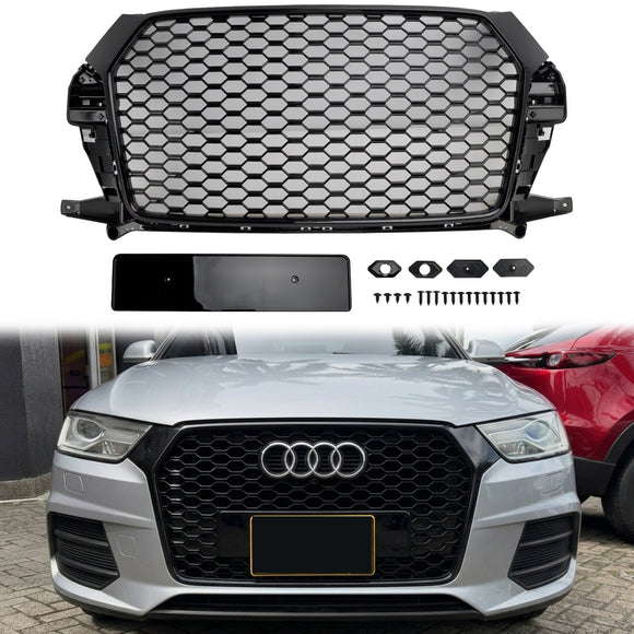 Audi Q3 / SQ3 2016-2018 Front Grill Upper Bumper Mesh RS Style Black Honeycomb Grille