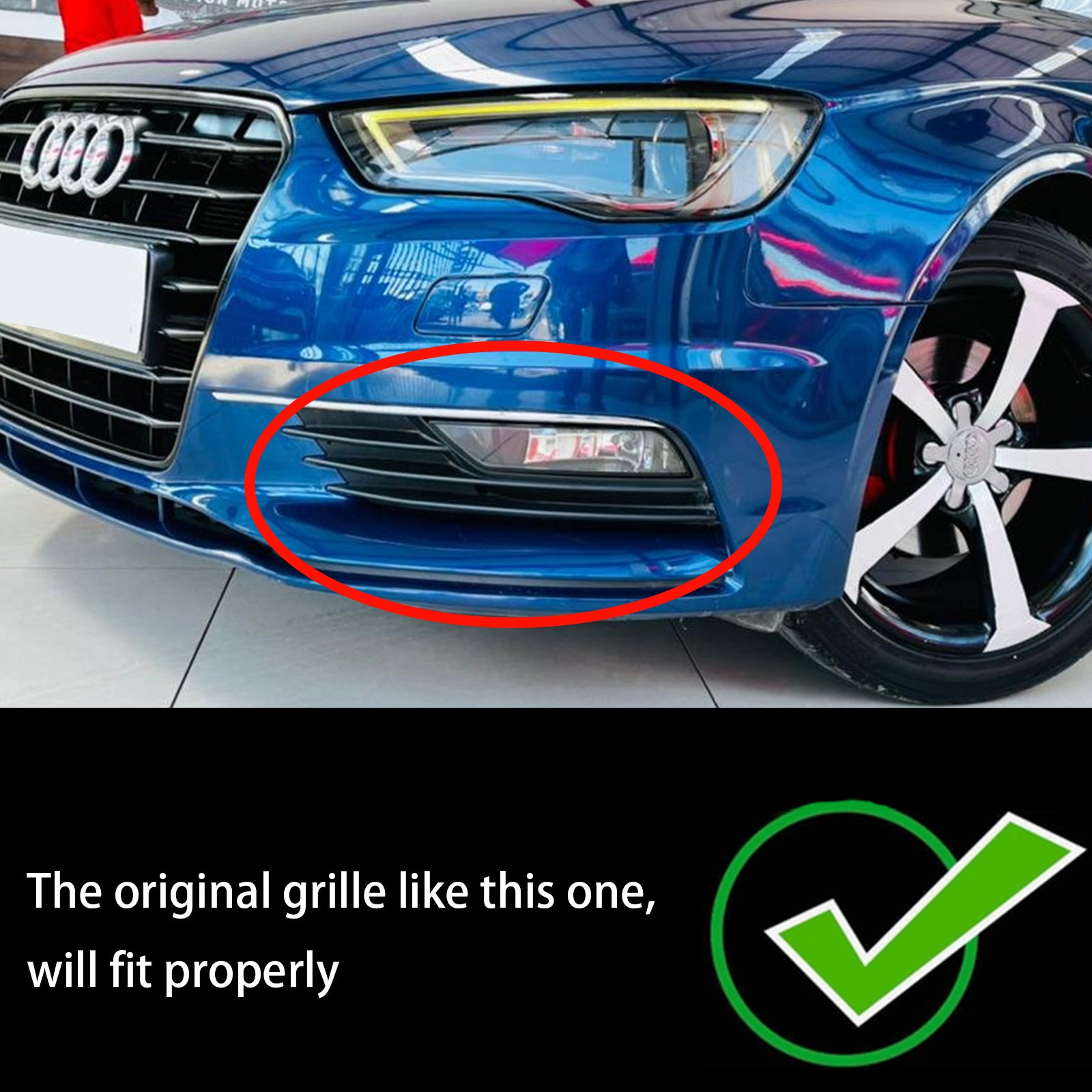 Audi A3 8V Sedan 2013-2016 Gloss Black Honeycomb Fog Light Grill Front Bumper Lower Covers Grille 8V5807681A9B9 8V5807682A9B9 - 0