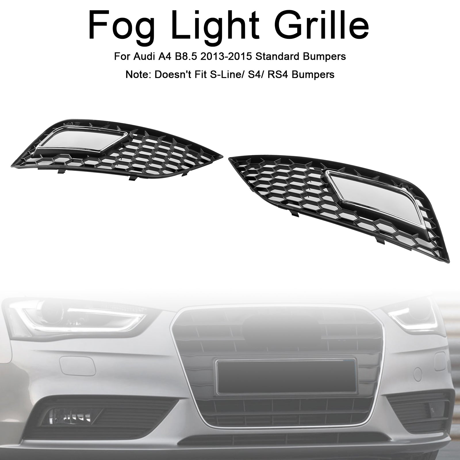 2013-2016 Audi A4 B8.5 Rejilla de luz antiniebla tipo panal parachoques delantero cubierta inferior parrilla negra 8K0807681K 8K0807682K