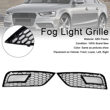 2013-2016 Audi A4 B8.5 Honeycomb Fog Light Grille Front Bumper Lower Cover Black Grill 8K0807681K 8K0807682K - 0