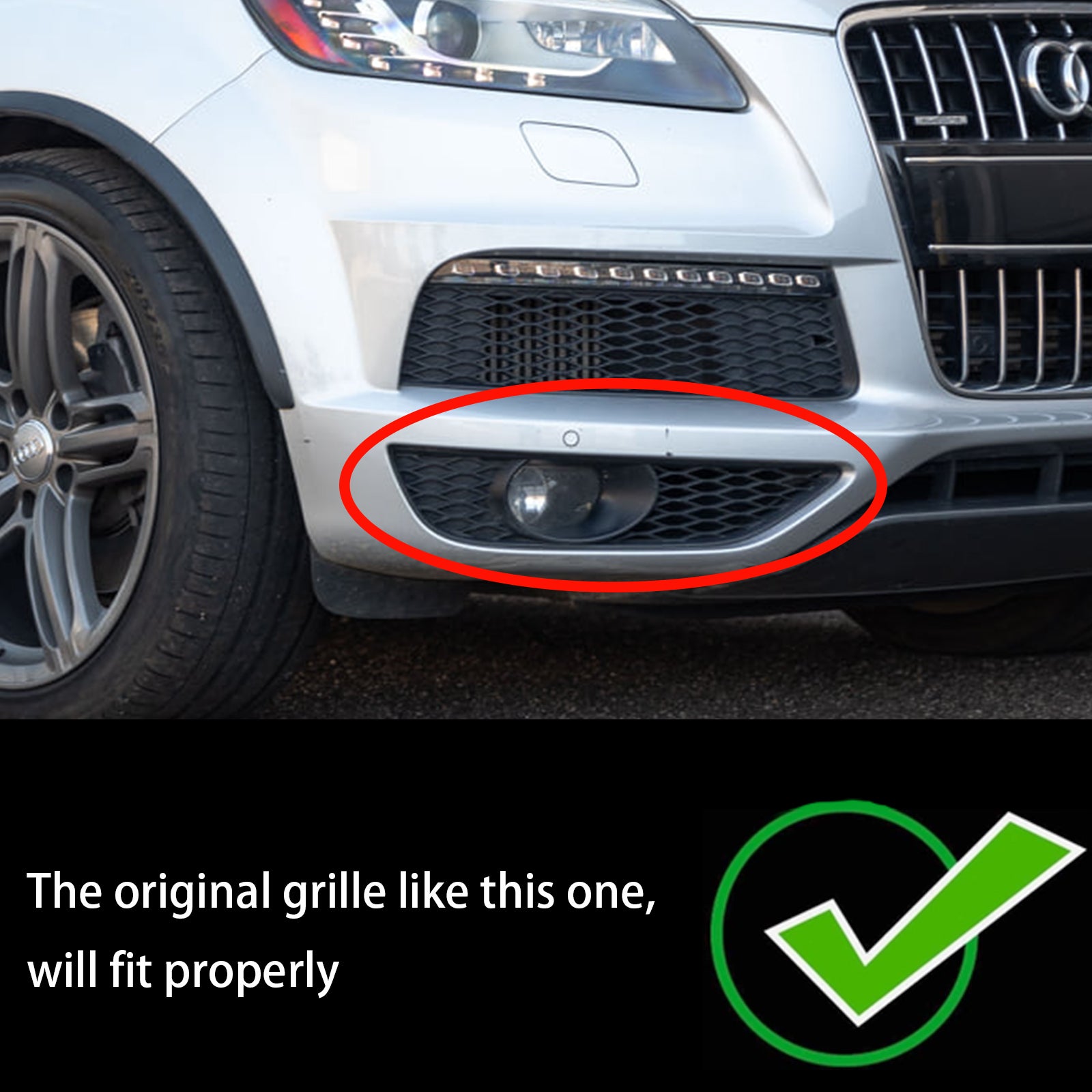 Audi Q7 Sline 2010-2015 2PCS Front Bumper Fog Light Grill Lower Grille Cover Black - 0