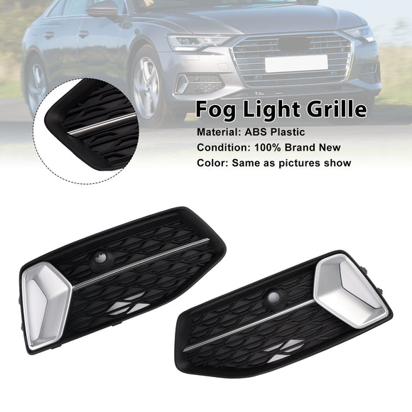 2018-2024 Audi A6 Standard C8 2PCS Frontstoßstange Unterer Grill Nebelscheinwerferabdeckung Schwarzer Grill
