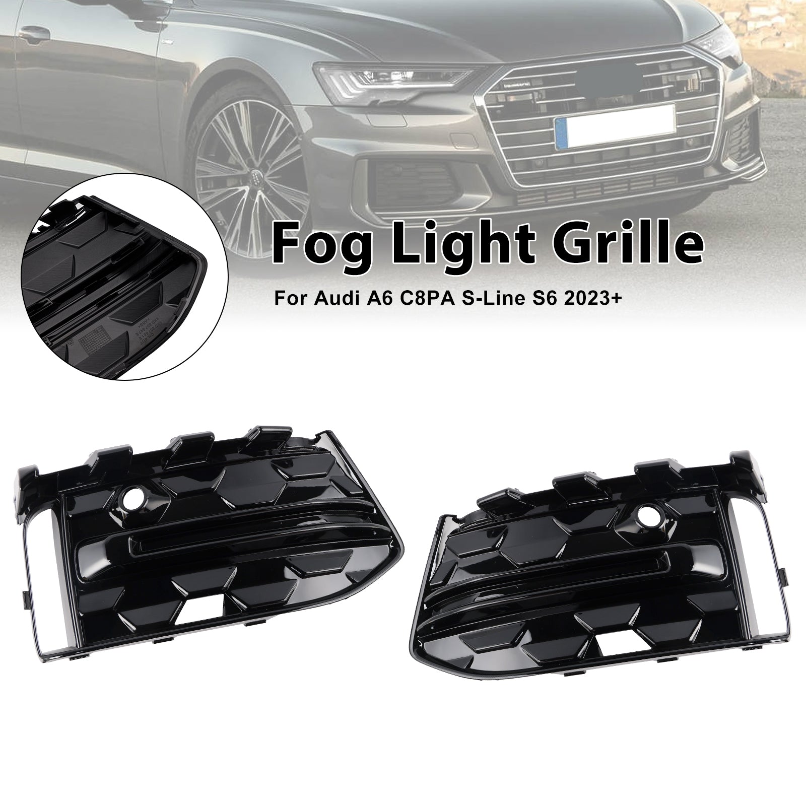 2023-2025 Audi A6 S Line/S6 C8 Facelift Paraurti anteriore Griglia inferiore 2 pezzi Griglia fendinebbia Griglia di copertura nera