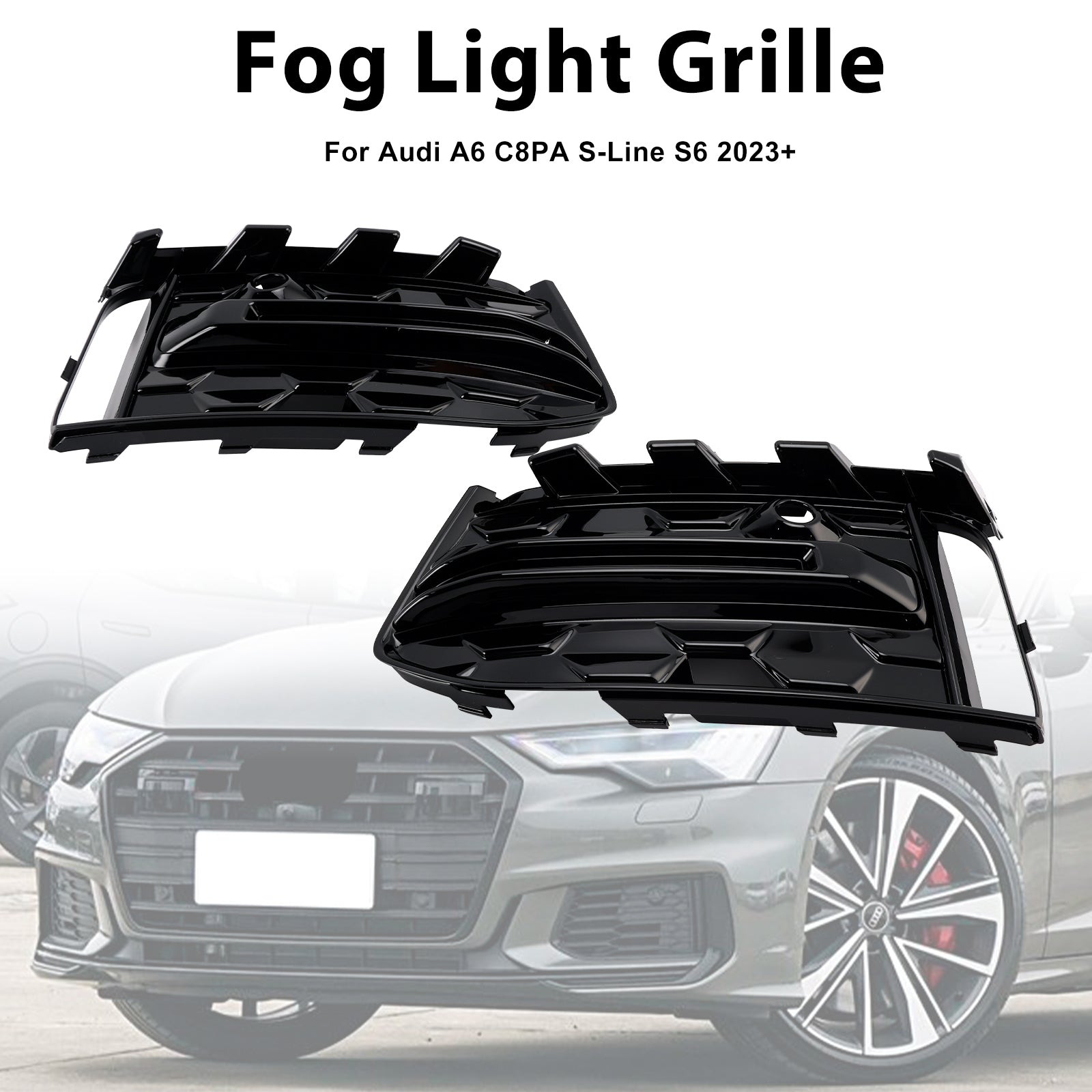 2023-2025 Audi A6 S Line/S6 C8 Facelift Paraurti anteriore Griglia inferiore 2 pezzi Griglia fendinebbia Griglia di copertura nera