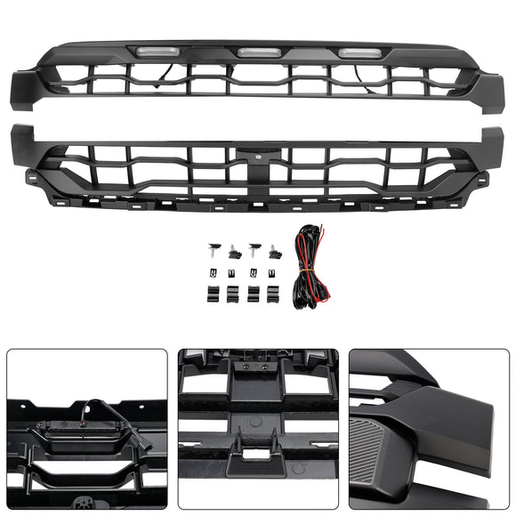Raptor Style Grill For 2024-2026 Ford F150 Front Bumper Black Replacement Grille W/ LED Light & FORD Letter