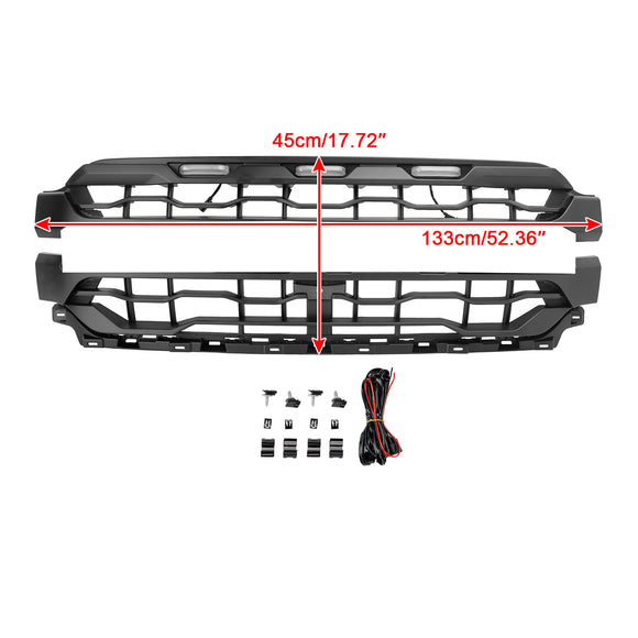 Raptor Style Grill For 2024-2026 Ford F150 Front Bumper Black Replacement Grille W/ LED Light & FORD Letter