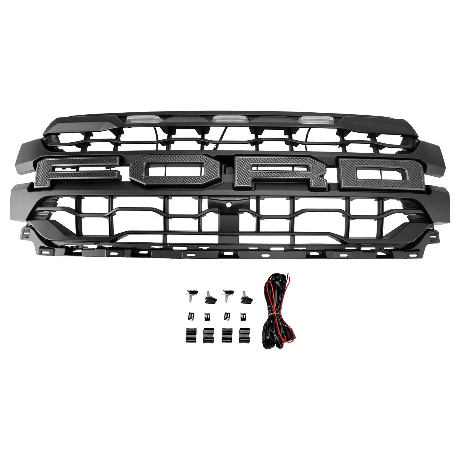 2024-2025 Ford F150 Raptor Style Front Grill Upper Bumper Black Grille W/ LED Light & Letter