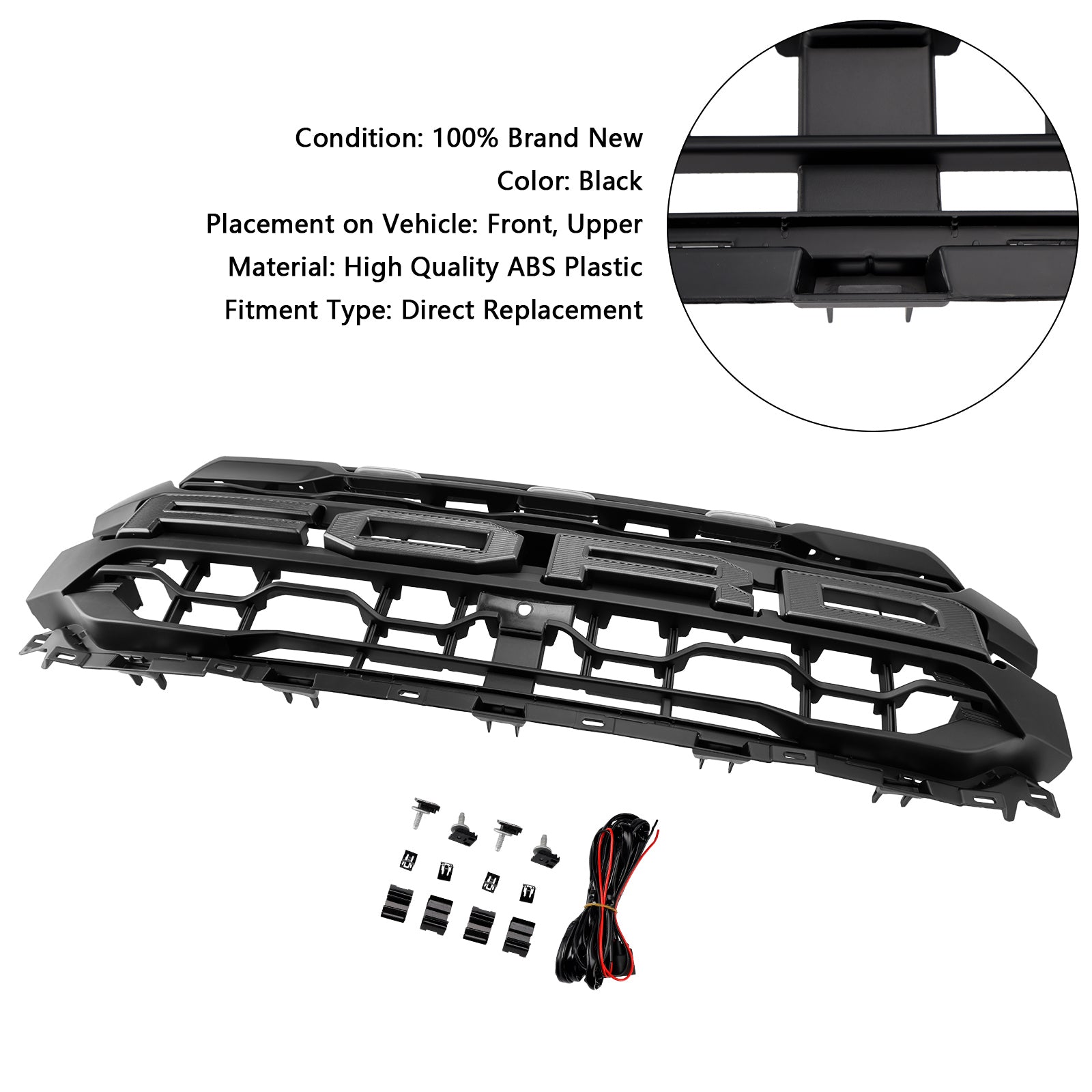 2024-2025 Ford F150 Raptor Style Front Grill Upper Bumper Black Grille W/ LED Light & Letter