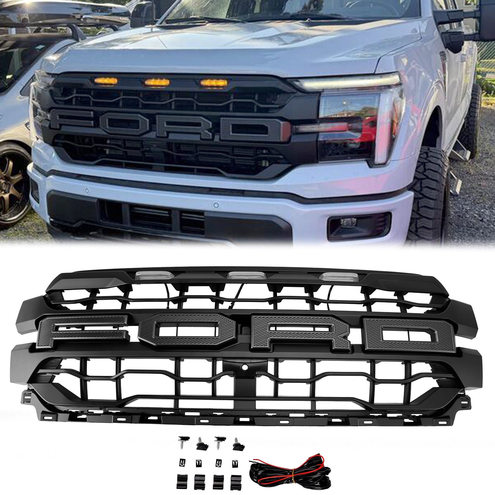 Raptor Style Grill pour 2024-2025 Ford F150 Chauffeur de pare-chocs avant de la calandre de remplacement avec lumière LED