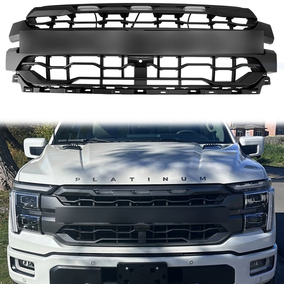 Raptor Style Grill For 2024-2026 Ford F150 Front Bumper Black Replacement Grille W/ LED Light & FORD Letter