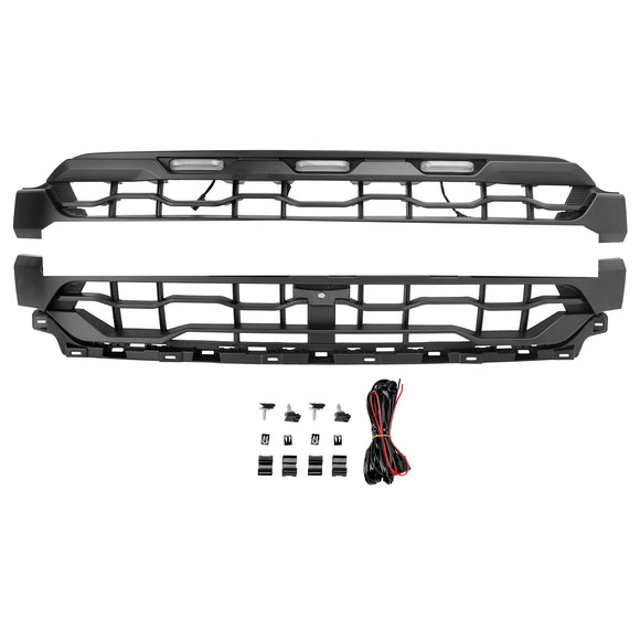 Raptor Style Grill For 2024-2026 Ford F150 Front Bumper Black Replacement Grille W/ LED Light & FORD Letter