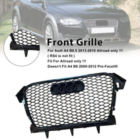 Parrilla estilo RS4 para Audi A4 B8.5 Allroad 2013-2016, rejilla negra para parachoques delantero con emblema de anillo - 0
