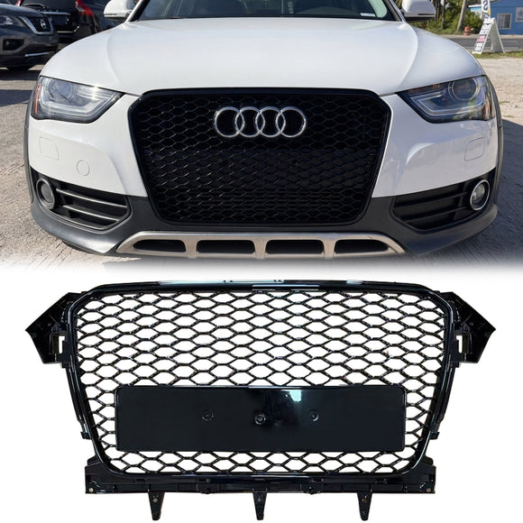 RS4 Style Grill For 2013-2016 Audi A4 B8.5 Allroad Front Bumper Black Grille
