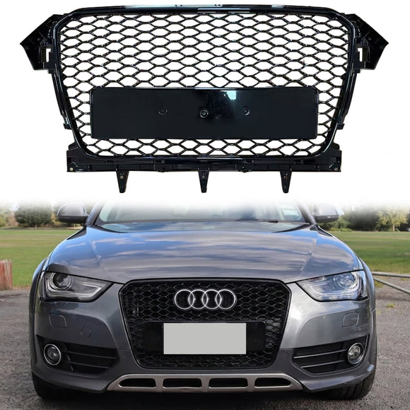 RS4 Style Grill For 2013-2016 Audi A4 B8.5 Allroad Front Bumper Black Grille