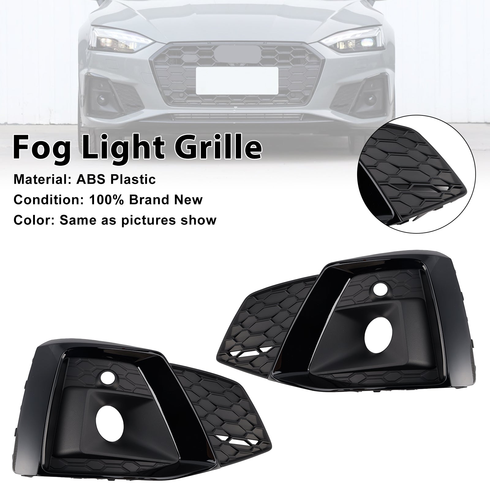 2020-2023 Audi A5 SLine / S5 Honeycomb Fog Light Grille 2PCS Front Bumper Lower Cover Black Grille 8W6807682T3Q7
