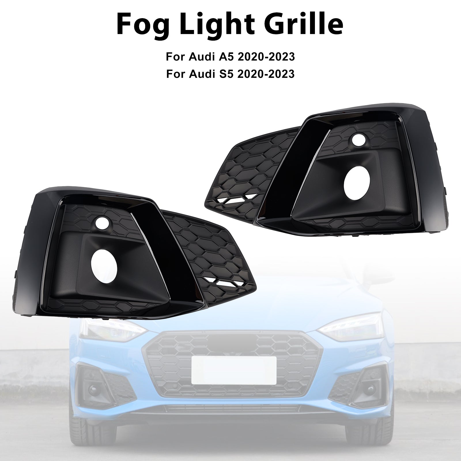 2020-2023 Audi A5 SLine / S5 Honeycomb Fog Light Grille 2PCS Front Bumper Lower Cover Black Grille 8W6807682T3Q7