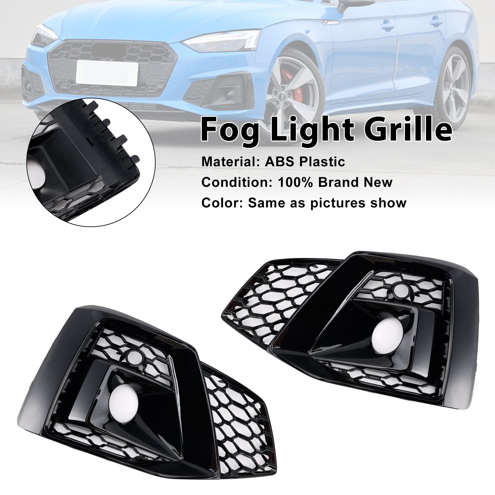 2020-2023 Audi A5 SLine / S5 Honeycomb Fog Light Grille 2PCS Front Bumper Lower Cover Black Grille 8W6807682T3Q7