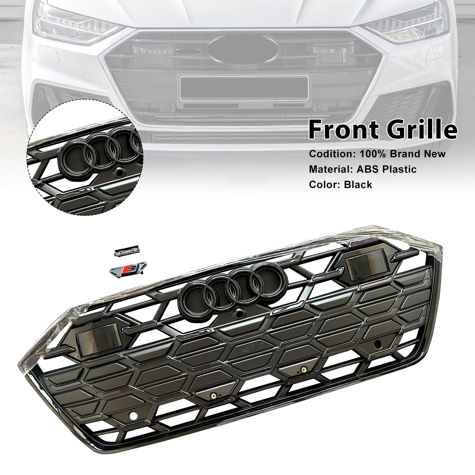 Audi A7 S7 C8 2019-2024 Rejilla estilo S7 Parachoques delantero Rejilla negra con ACC