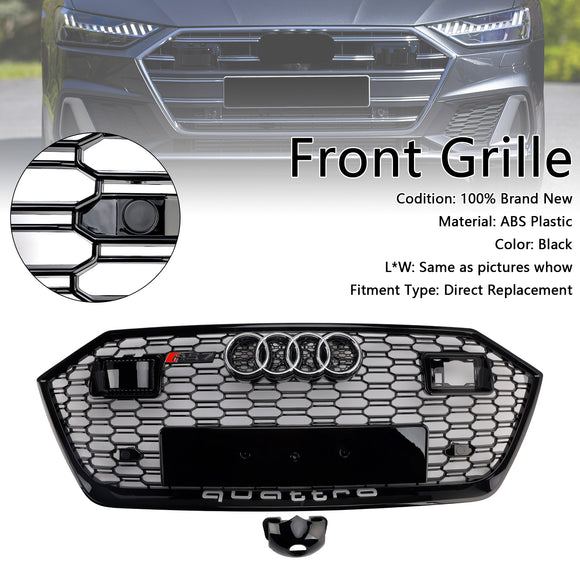 Griglia paraurti anteriore nera a nido d'ape Audi A7/A7 Sline/S7 C8 RS Style 2019-2024 con ACC & Emblema dell'anello