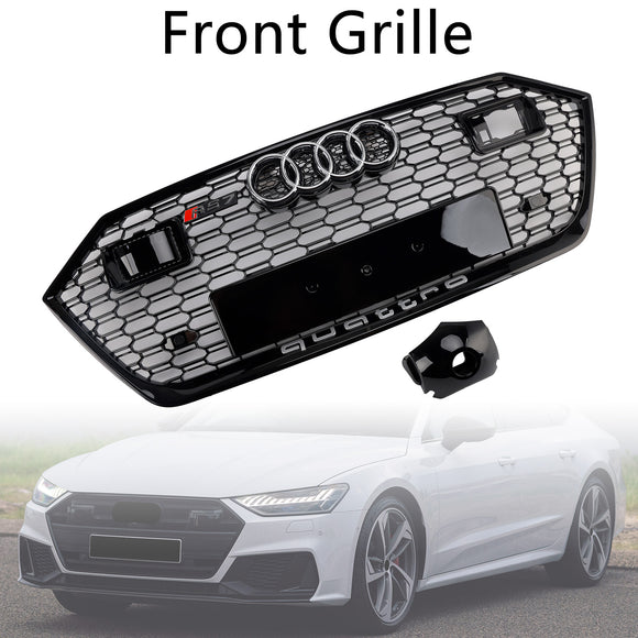 Griglia paraurti anteriore nera a nido d'ape Audi A7/A7 Sline/S7 C8 RS Style 2019-2024 con ACC & Emblema dell'anello