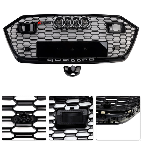 Griglia paraurti anteriore nera a nido d'ape Audi A7/A7 Sline/S7 C8 RS Style 2019-2024 con ACC & Emblema dell'anello