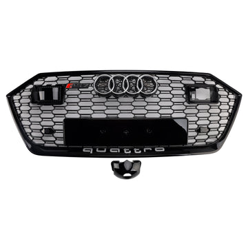 2019-2024 Audi A7 / A7 Sline / S7 C8 RS Style Grille Honeycomb Black Front Bumper Grill W/ ACC & Ring Emblem