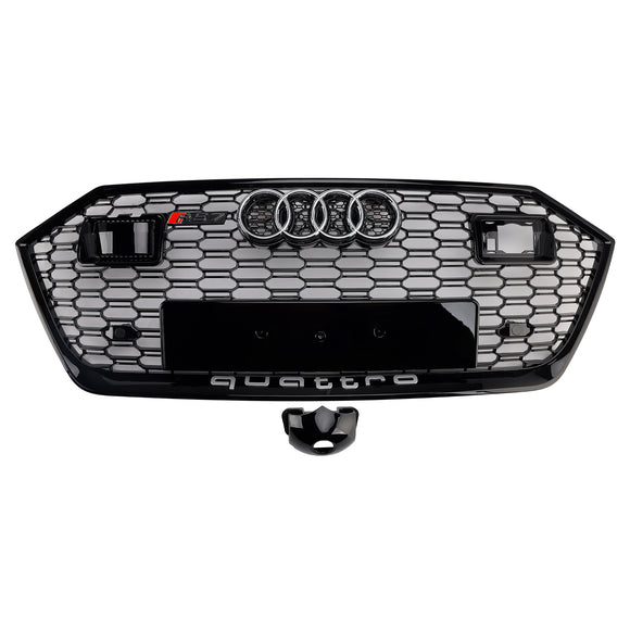 Griglia paraurti anteriore nera a nido d'ape Audi A7/A7 Sline/S7 C8 RS Style 2019-2024 con ACC & Emblema dell'anello