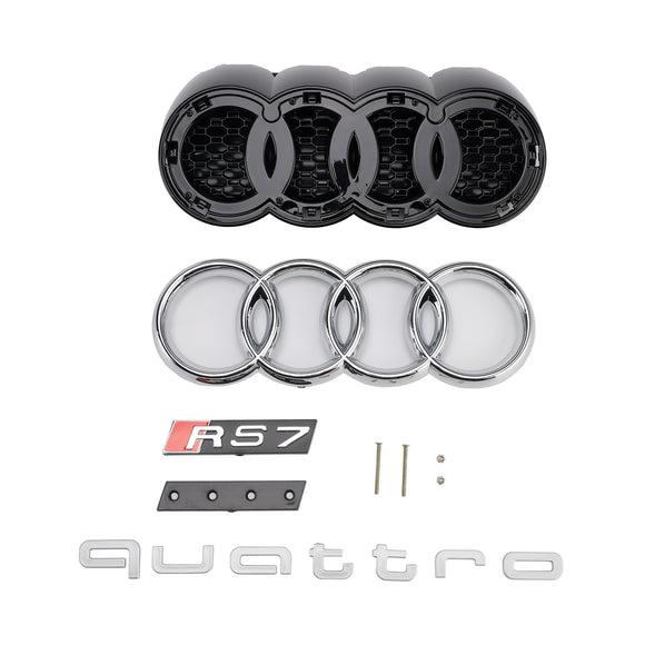 Griglia paraurti anteriore nera a nido d'ape Audi A7/A7 Sline/S7 C8 RS Style 2019-2024 con ACC & Emblema dell'anello