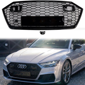 Audi A7/A7 Sline/S7 C8 2019-2024 Grade dianteira em favo de mel RS7 estilo preto brilhante grade de malha do radiador superior