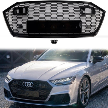 Audi A7 / A7 Sline / S7 C8 2019-2024 Honeycomb Front Grill RS7 Style Gloss Black Upper Bumper Radiator Mesh Grille