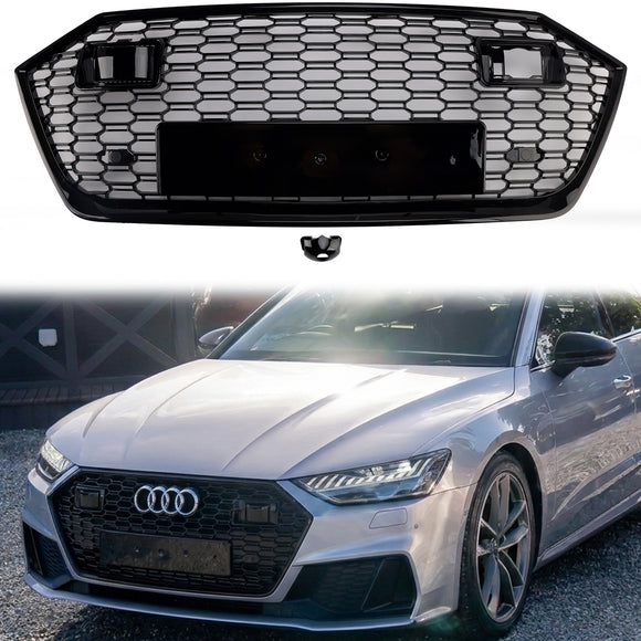 2019-2024 Audi A7 / A7 Sline / S7 C8 RS Style Grille Honeycomb Black Front Bumper Grill W/ ACC