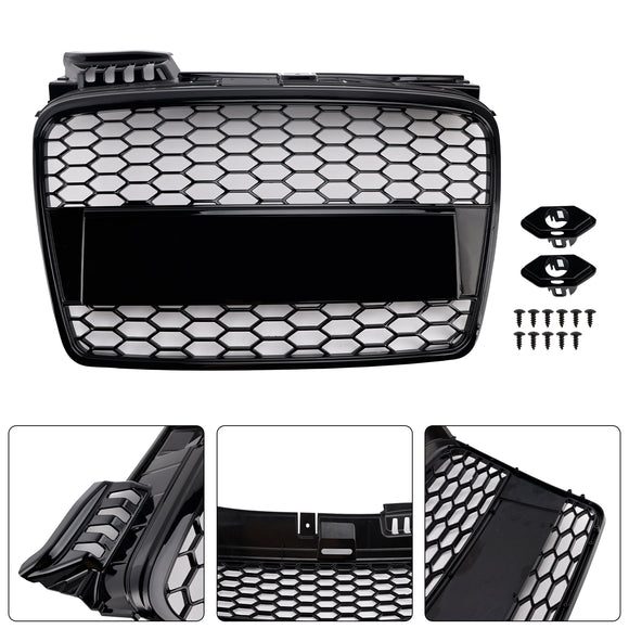 Audi A4 B7 2005-2008 RS Style Front Grille Upper Bumper Honeycomb Mesh Black Grill