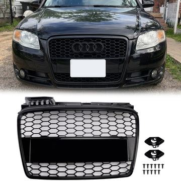 Audi A4 B7 2005-2008 RS Style Front Grille Upper Bumper Honeycomb Mesh Black Grill