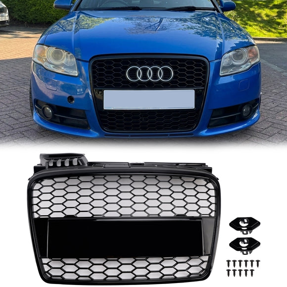 Audi A4 B7 2005-2008 RS Style Front Grille Upper Bumper Honeycomb Mesh Black Grill