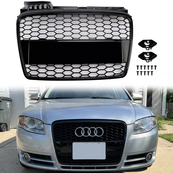 Audi A4 B7 2005-2008 RS Style Front Grille Upper Bumper Honeycomb Mesh Black Grill