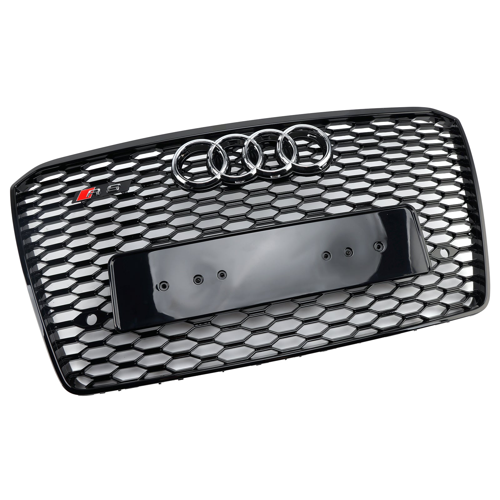 2015-2017 Audi A8 S8 RS Style Honeycomb Grille Front Bumper Black Grill W/ Ring Emblem