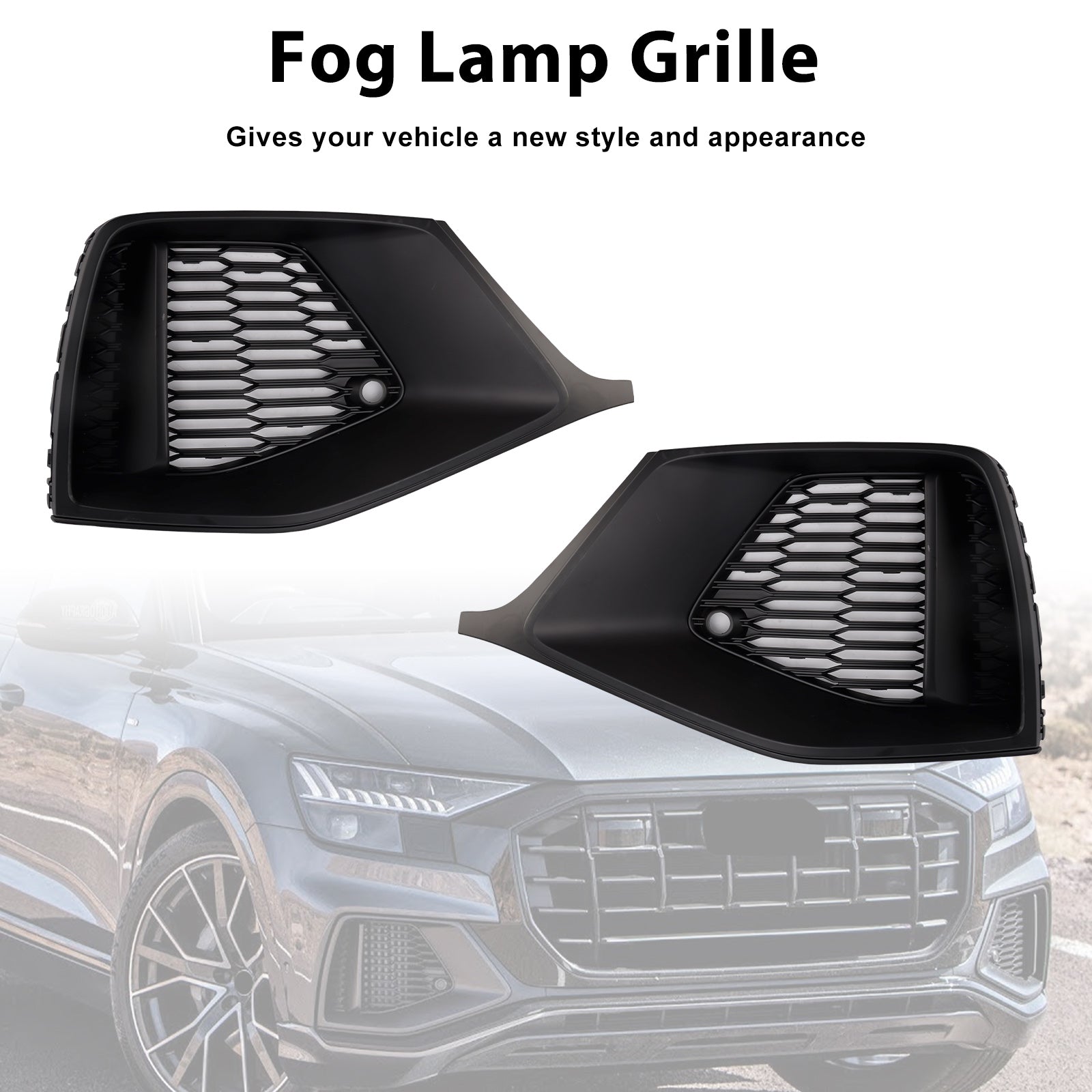 Audi Q8 S-Line/SQ8 2018–2023, 2 Stück, Frontstoßstange, unterer Grill, Nebelscheinwerfergrill, schwarze Abdeckung